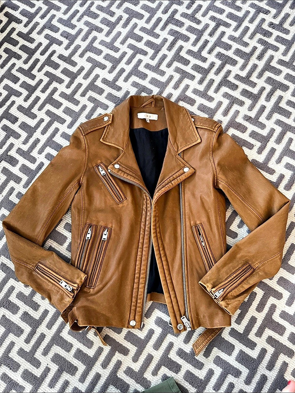 IRO Ashville Leather Moto Jacket Brown Size 36